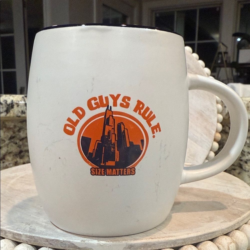 Willis Tower Chicago Old Guys Rule Size Matter white and navy mug
